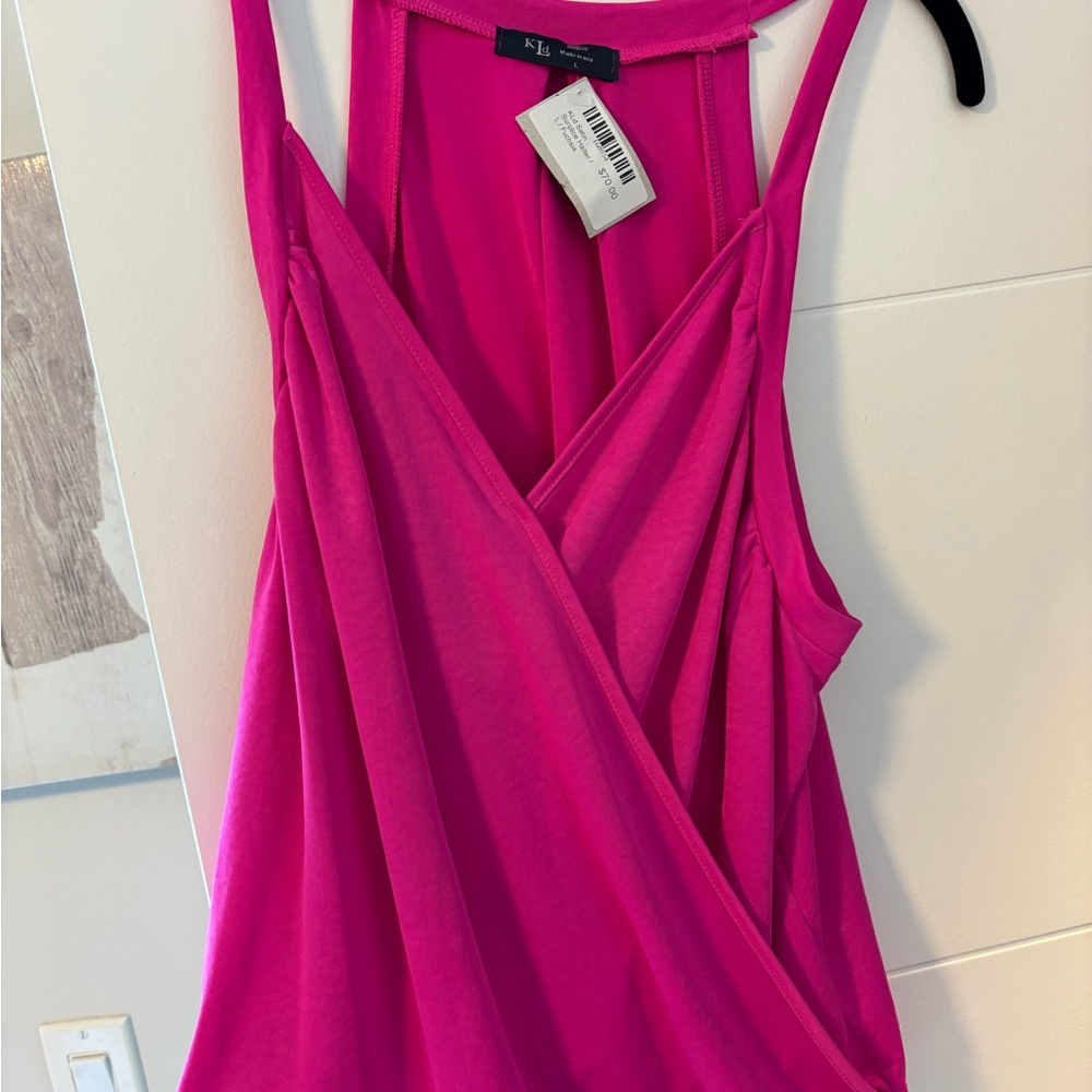 KLD satin Surplice halter fuscia Women's Blouse